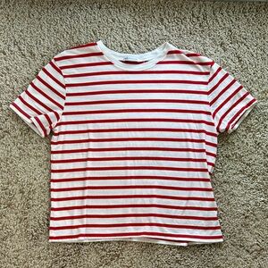 Zara Red and White Striped Tshirt